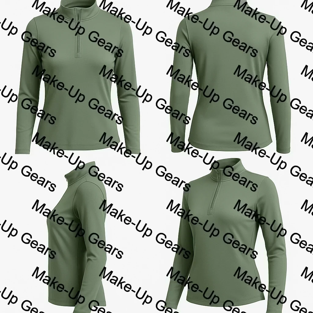 Ladies Dry-Fit half-zip golf top in sage green with slim athletic fit and quick-dry fabric