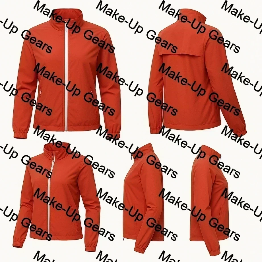 Ladies Uluru Windbreaker Jacket in burnt red — lightweight structured golf outerwear