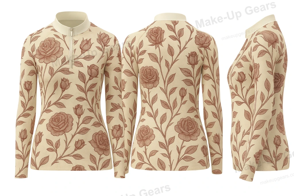 Long Sleeve Floral Polo - Golden Cream Garden ART-MLGP-1180
