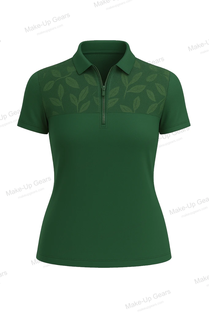 Rainforest Zip Polo Leaf silhouette mesh across the shoulder yoke for ART-MLGP-1230