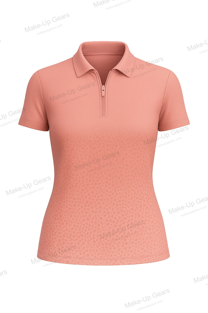 Coral Mat Zip Polo Pebbled coral texture in a refined golf silhouette with ART-MLGP-1231