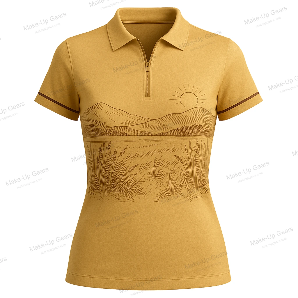 Prairie Zip Polo Vintage prairie sketch wrapped at chest in a clean ART-MLGP-1243
